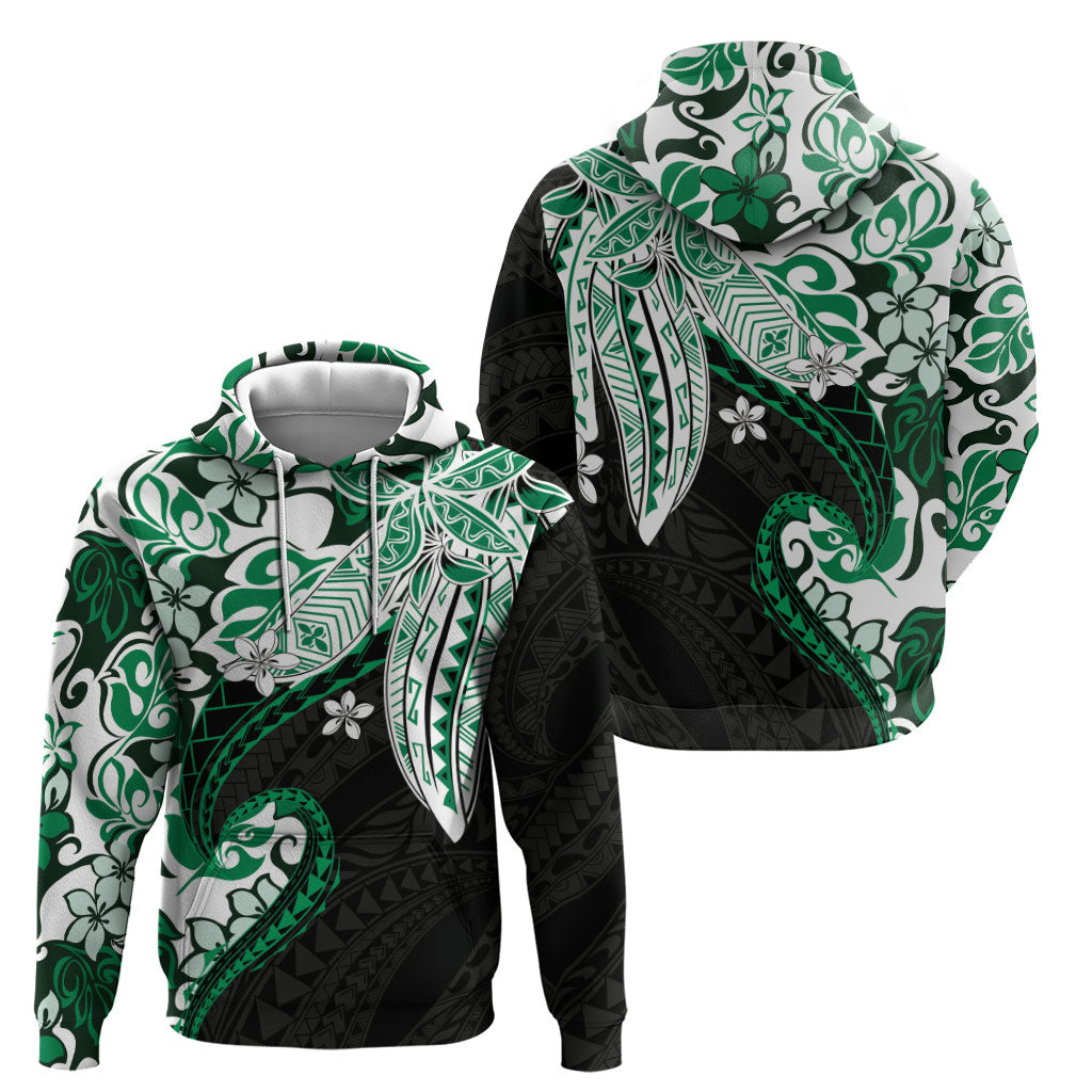 Monstera Plumeria Flowers Green Hoodie Polynesian Pattern