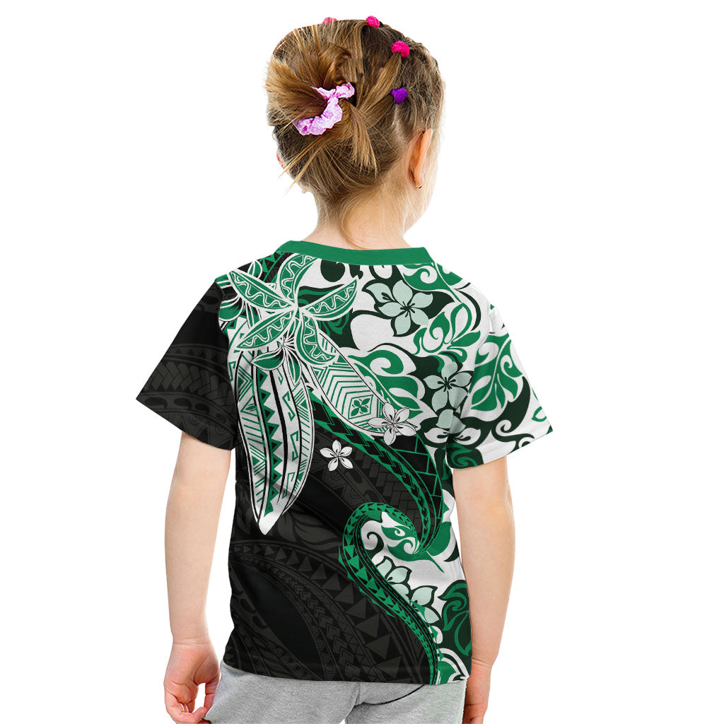 Monstera Plumeria Flowers Green Kid T Shirt Polynesian Pattern LT01 - Polynesian Pride