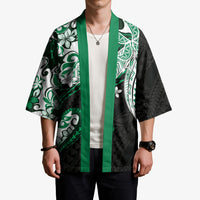 Monstera Plumeria Flowers Green Kimono Polynesian Pattern