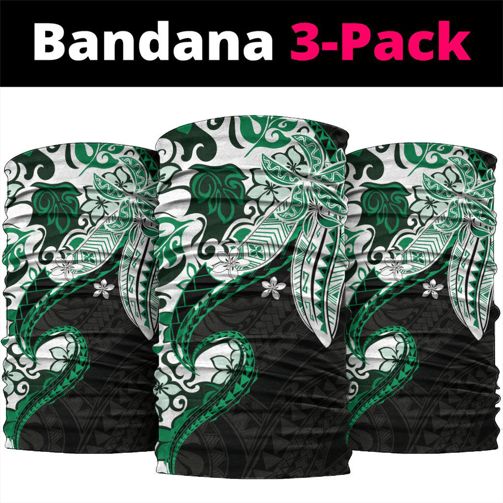 Monstera Plumeria Flowers Green Neck Gaiter Polynesian Pattern