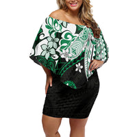 Monstera Plumeria Flowers Green Off Shoulder Short Dress Polynesian Pattern LT01 Women Green - Polynesian Pride