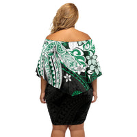 Monstera Plumeria Flowers Green Off Shoulder Short Dress Polynesian Pattern LT01 - Polynesian Pride
