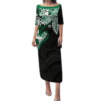Monstera Plumeria Flowers Green Puletasi Polynesian Pattern LT01 Long Dress Green - Polynesian Pride