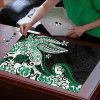 Monstera Plumeria Flowers Green Puzzle Polynesian Pattern