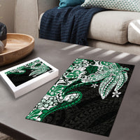 Monstera Plumeria Flowers Green Puzzle Polynesian Pattern