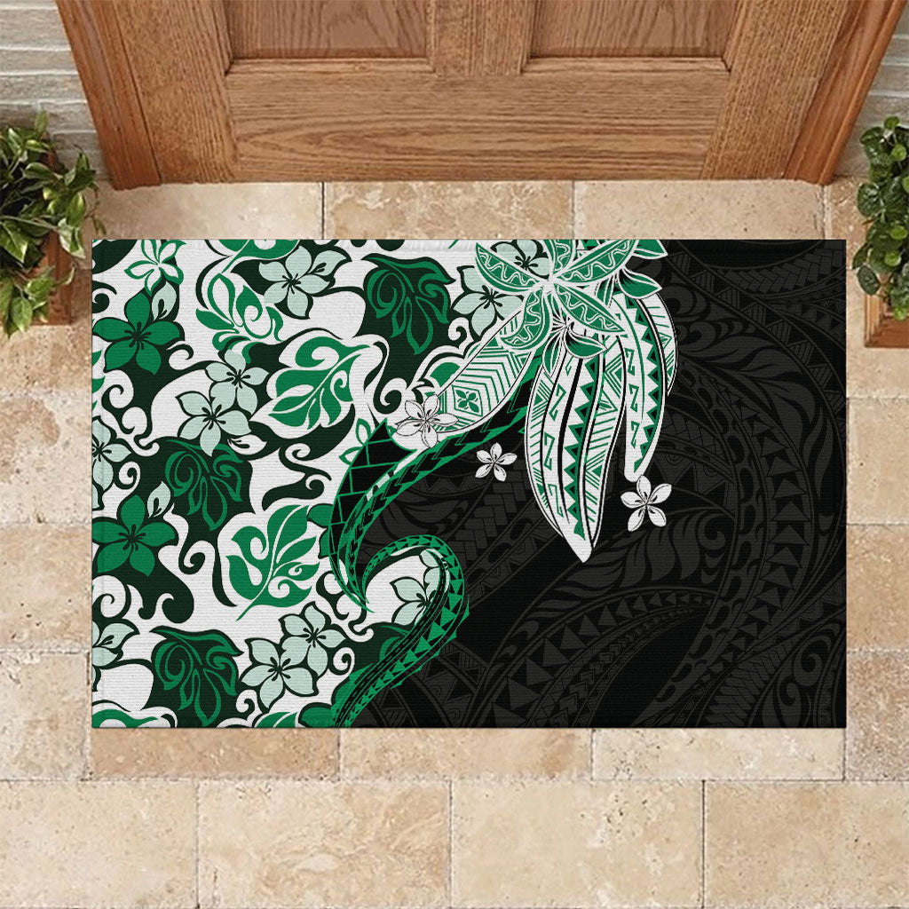 Monstera Plumeria Flowers Green Rubber Doormat Polynesian Pattern LT01 Green - Polynesian Pride