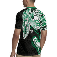 Monstera Plumeria Flowers Green Rugby Jersey Polynesian Pattern