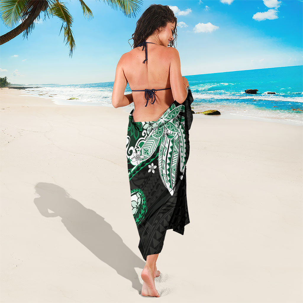 Monstera Plumeria Flowers Green Sarong Polynesian Pattern