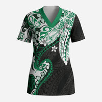 Monstera Plumeria Flowers Green Scrub Top Polynesian Pattern LT01 Adult Green - Polynesian Pride
