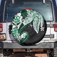 Monstera Plumeria Flowers Green Spare Tire Cover Polynesian Pattern