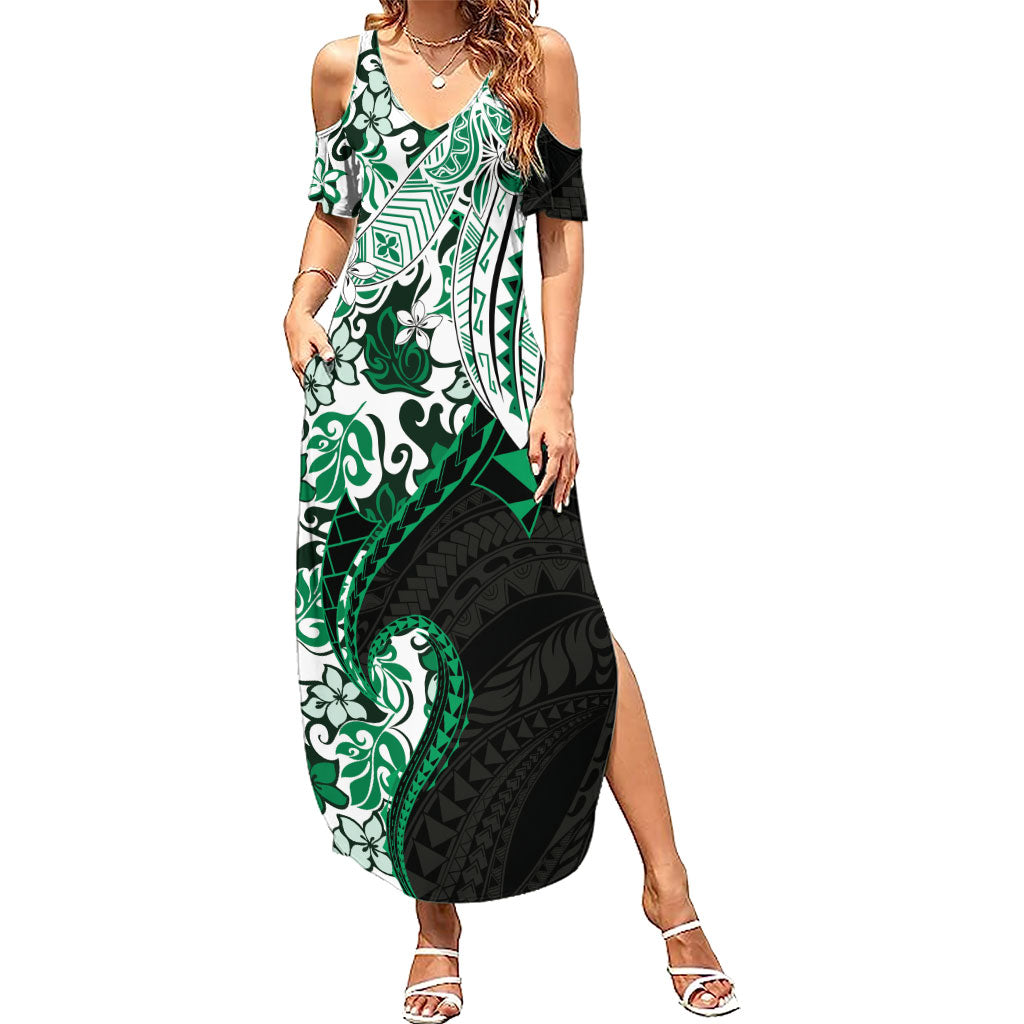 Monstera Plumeria Flowers Green Summer Maxi Dress Polynesian Pattern LT01 Women Green - Polynesian Pride