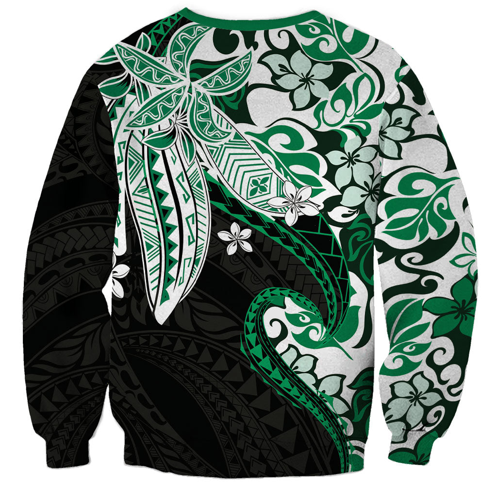 Monstera Plumeria Flowers Green Sweatshirt Polynesian Pattern