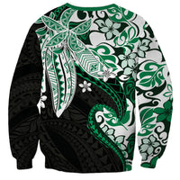 Monstera Plumeria Flowers Green Sweatshirt Polynesian Pattern