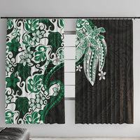 Monstera Plumeria Flowers Green Window Curtain Polynesian Pattern