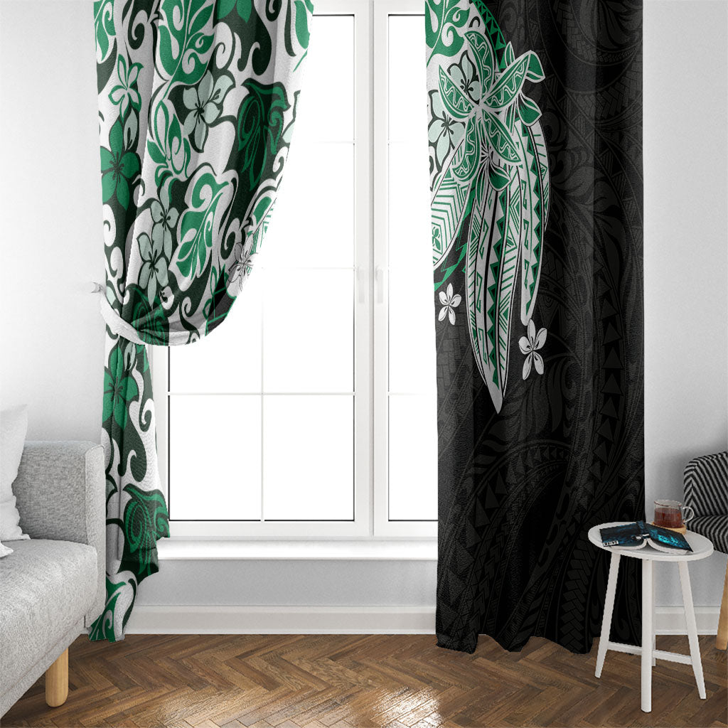 Monstera Plumeria Flowers Green Window Curtain Polynesian Pattern