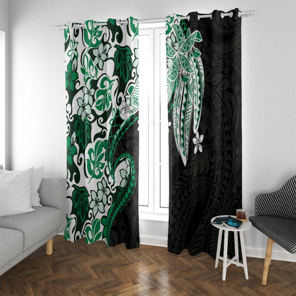 Monstera Plumeria Flowers Green Window Curtain Polynesian Pattern