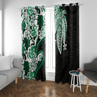 Monstera Plumeria Flowers Green Window Curtain Polynesian Pattern