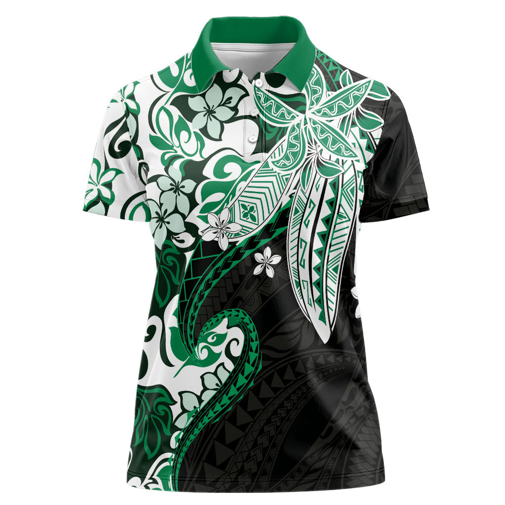 Monstera Plumeria Flowers Green Women Polo Shirt Polynesian Pattern LT01 Female Green - Polynesian Pride