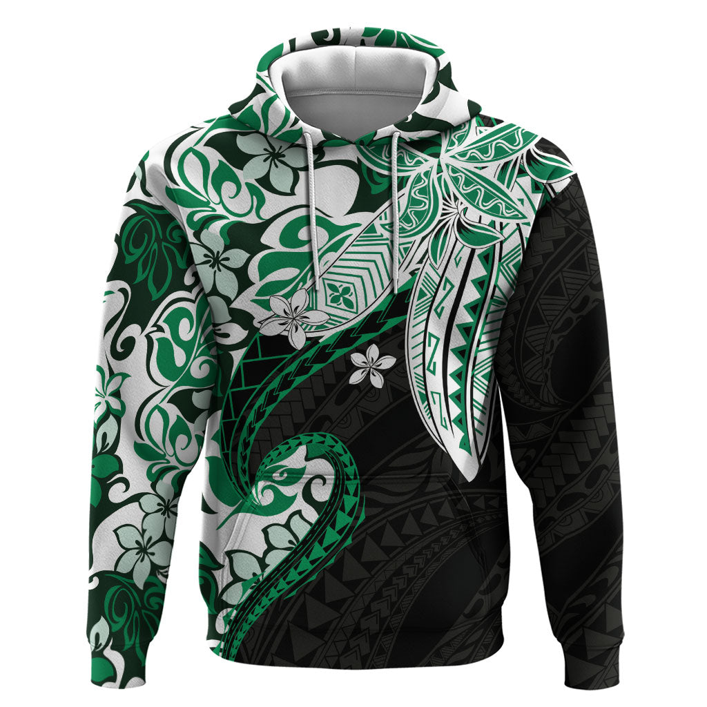 Monstera Plumeria Flowers Green Zip Hoodie Polynesian Pattern LT01 Pullover Hoodie Green - Polynesian Pride