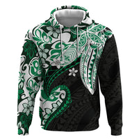 Monstera Plumeria Flowers Green Zip Hoodie Polynesian Pattern LT01 Pullover Hoodie Green - Polynesian Pride