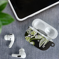 Monstera Plumeria Flowers Olive Green AirPods Case Polynesian Pattern