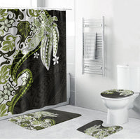 Monstera Plumeria Flowers Olive Green Bathroom Set Polynesian Pattern