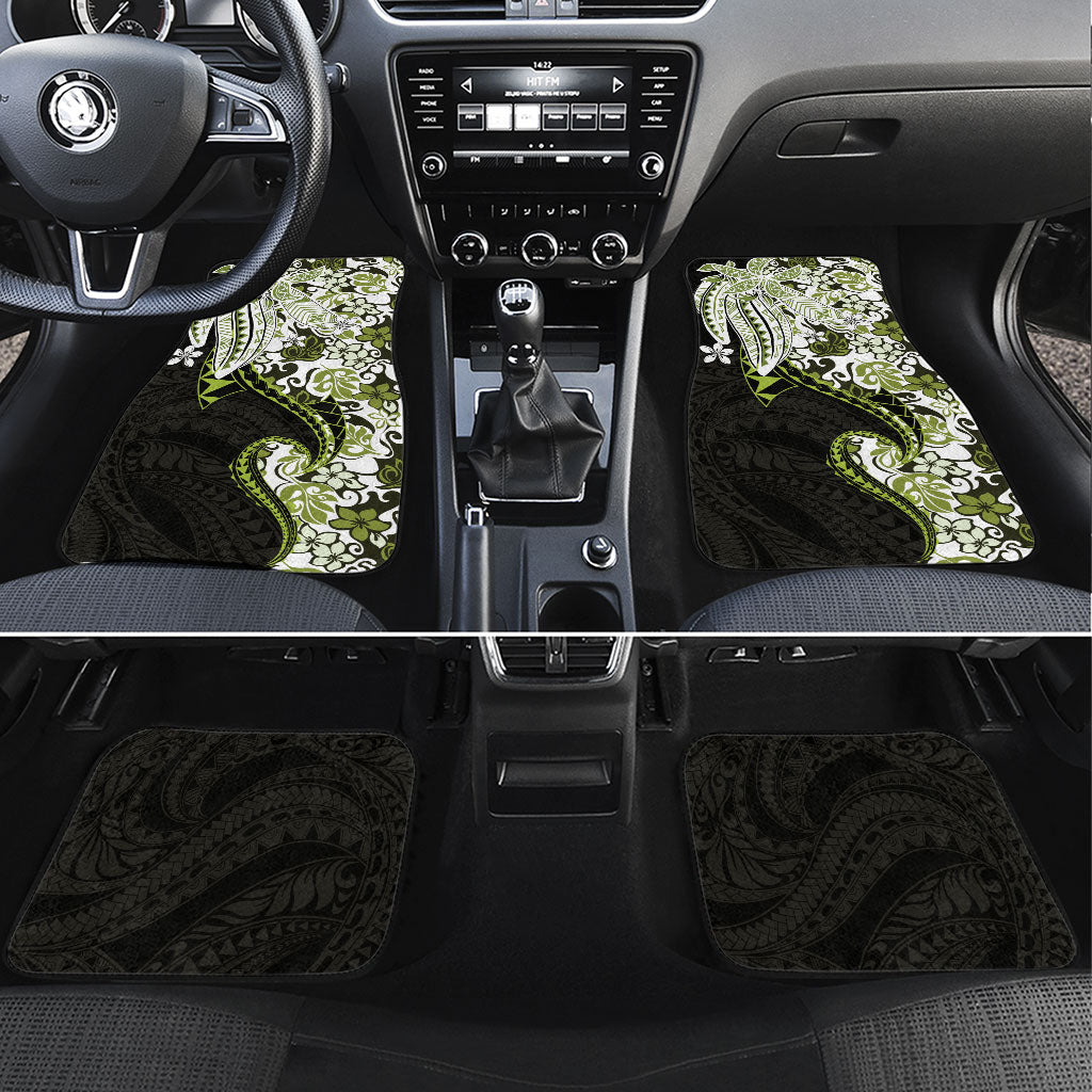 Monstera Plumeria Flowers Olive Green Car Mats Polynesian Pattern