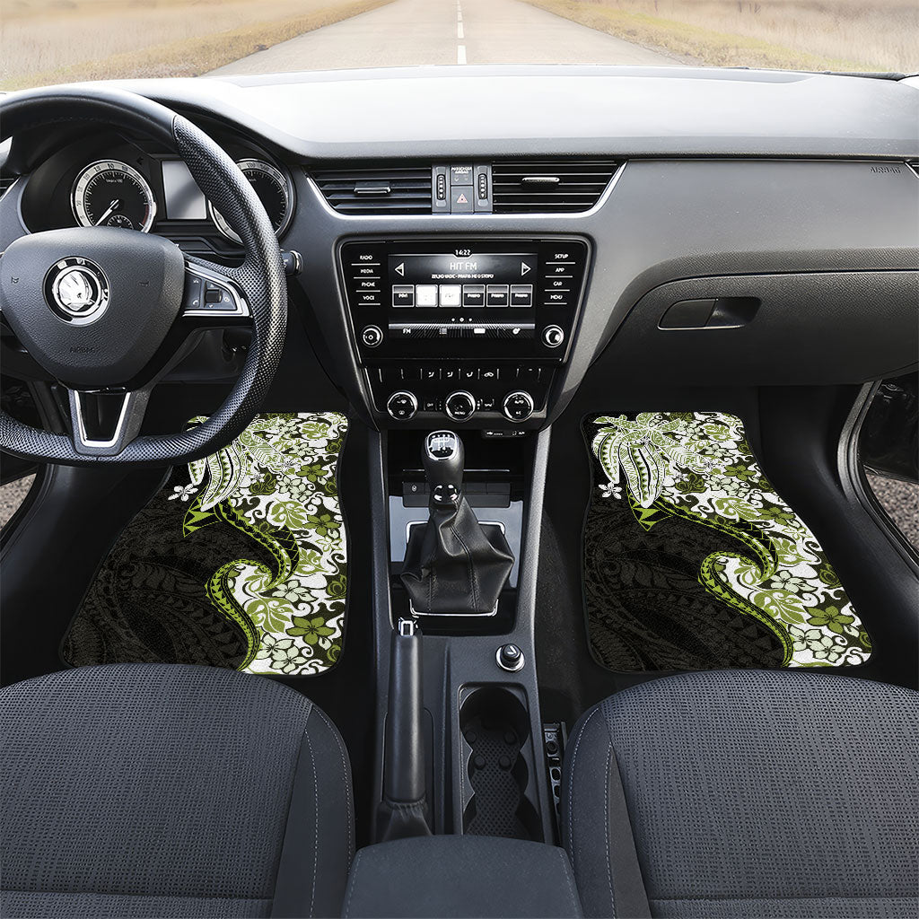 Monstera Plumeria Flowers Olive Green Car Mats Polynesian Pattern