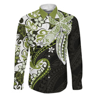 Monstera Plumeria Flowers Olive Green Family Matching Mermaid Dress and Hawaiian Shirt Polynesian Pattern