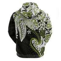 Monstera Plumeria Flowers Olive Green Hoodie Polynesian Pattern LT01 - Polynesian Pride