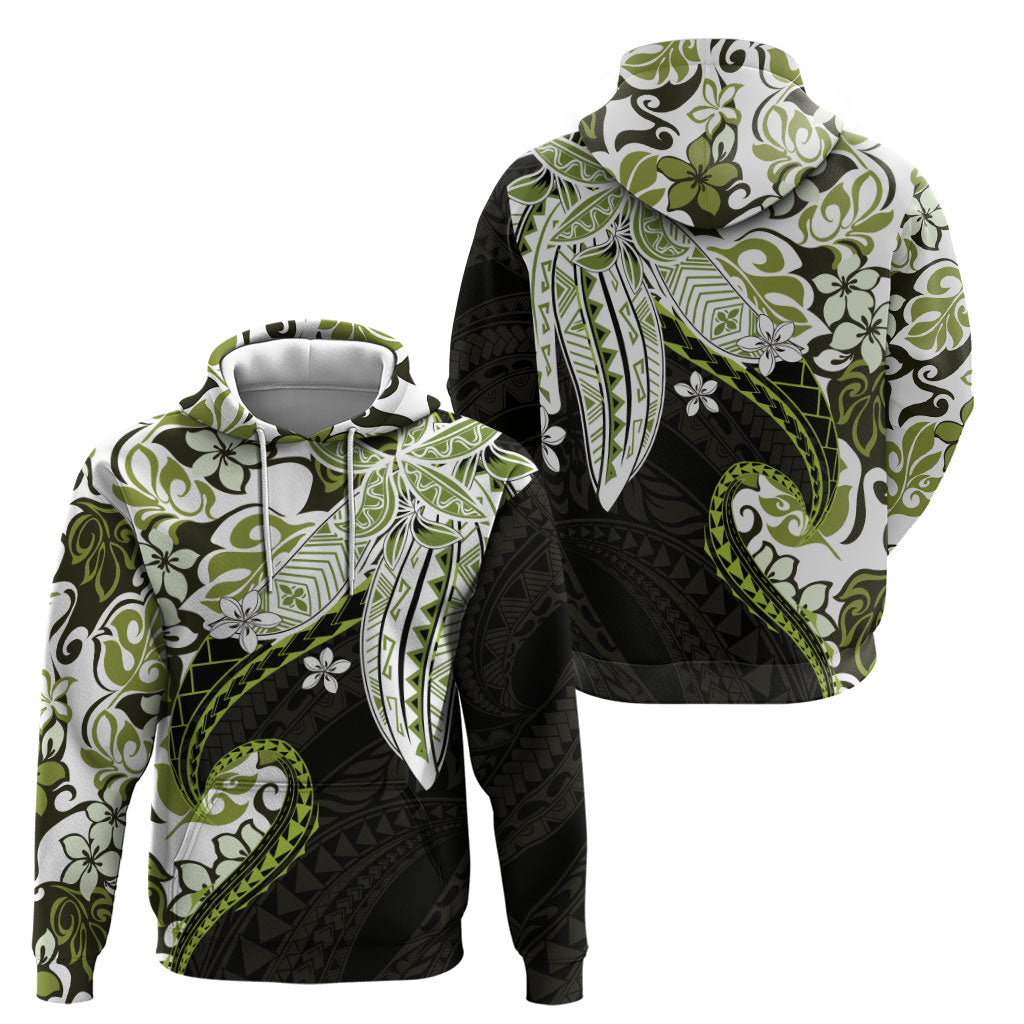 Monstera Plumeria Flowers Olive Green Hoodie Polynesian Pattern LT01 - Polynesian Pride