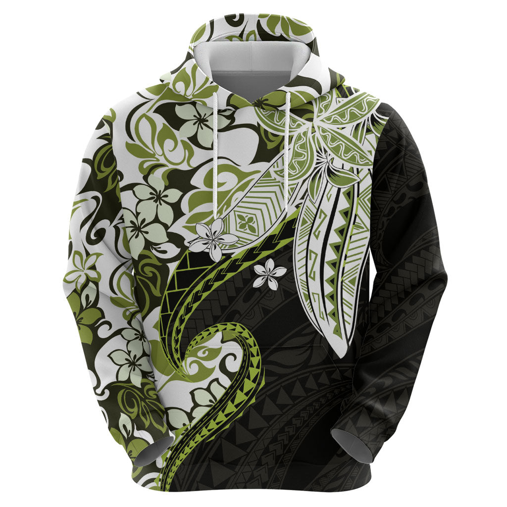 Monstera Plumeria Flowers Olive Green Hoodie Polynesian Pattern LT01 - Polynesian Pride