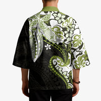 Monstera Plumeria Flowers Olive Green Kimono Polynesian Pattern