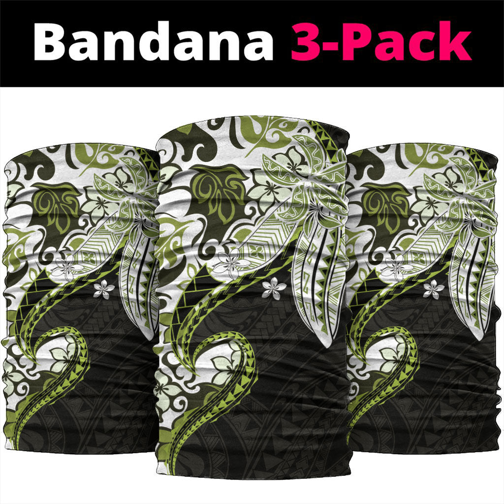 Monstera Plumeria Flowers Olive Green Neck Gaiter Polynesian Pattern