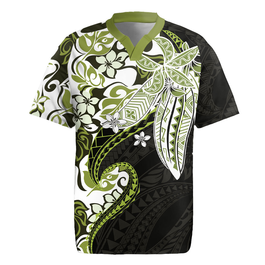 Monstera Plumeria Flowers Olive Green Rugby Jersey Polynesian Pattern LT01 Green - Polynesian Pride