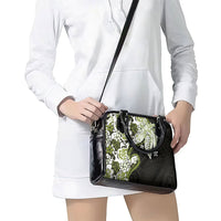 Monstera Plumeria Flowers Olive Green Shoulder Handbag Polynesian Pattern