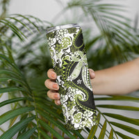 Monstera Plumeria Flowers Olive Green Skinny Tumbler Polynesian Pattern LT01 - Polynesian Pride