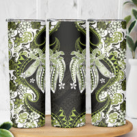 Monstera Plumeria Flowers Olive Green Skinny Tumbler Polynesian Pattern LT01 - Polynesian Pride