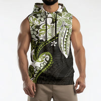 Monstera Plumeria Flowers Olive Green Sleeveless Hoodie Polynesian Pattern LT01 - Polynesian Pride