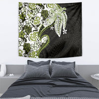Monstera Plumeria Flowers Olive Green Tapestry Polynesian Pattern