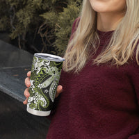 Monstera Plumeria Flowers Olive Green Tumbler Cup Polynesian Pattern