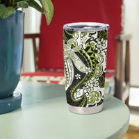 Monstera Plumeria Flowers Olive Green Tumbler Cup Polynesian Pattern