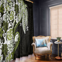 Monstera Plumeria Flowers Olive Green Window Curtain Polynesian Pattern