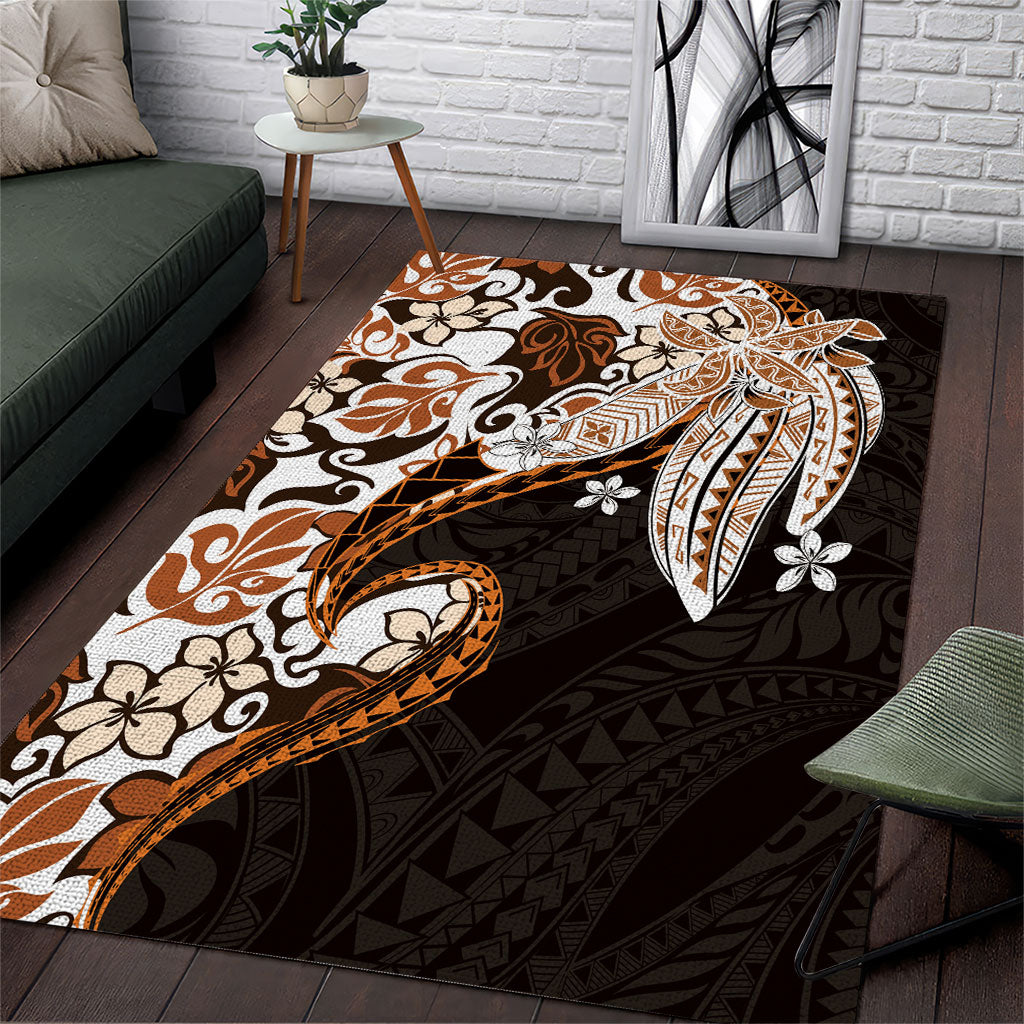 Monstera Plumeria Flowers Orange Area Rug Polynesian Pattern