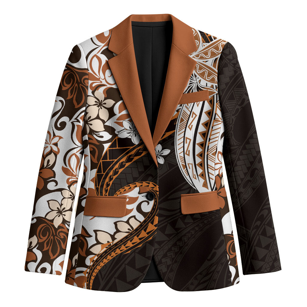 Monstera Plumeria Flowers Orange Blazer Polynesian Pattern