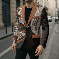 Monstera Plumeria Flowers Orange Blazer Polynesian Pattern