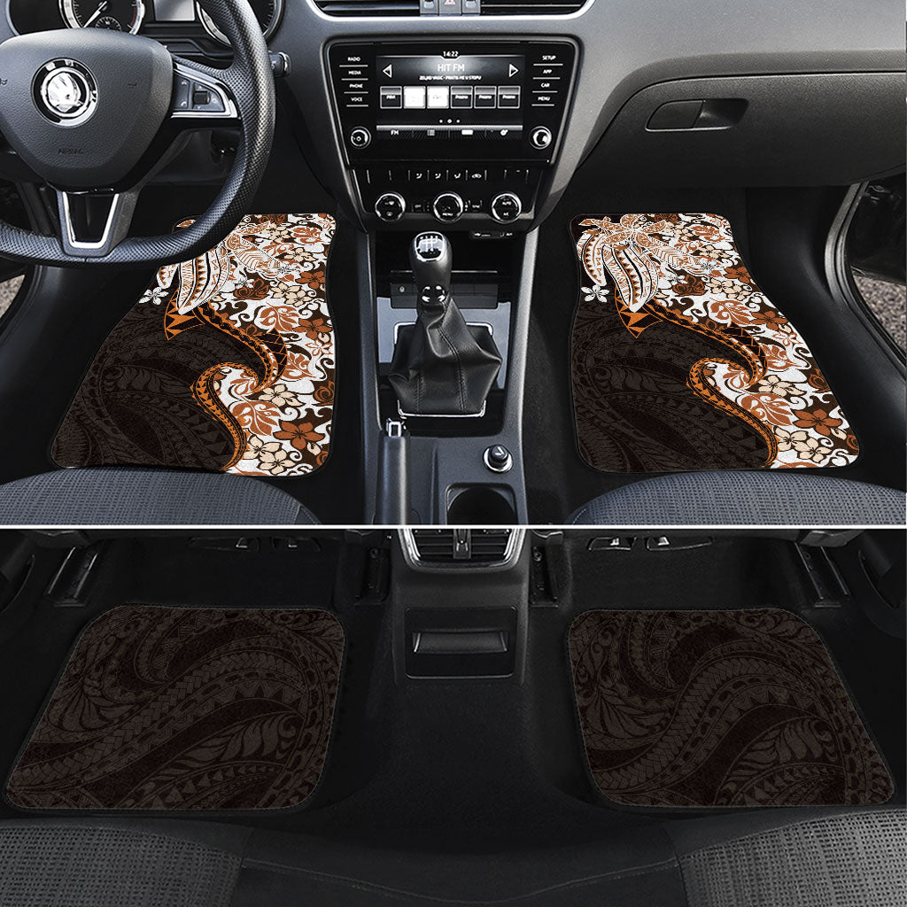 Monstera Plumeria Flowers Orange Car Mats Polynesian Pattern