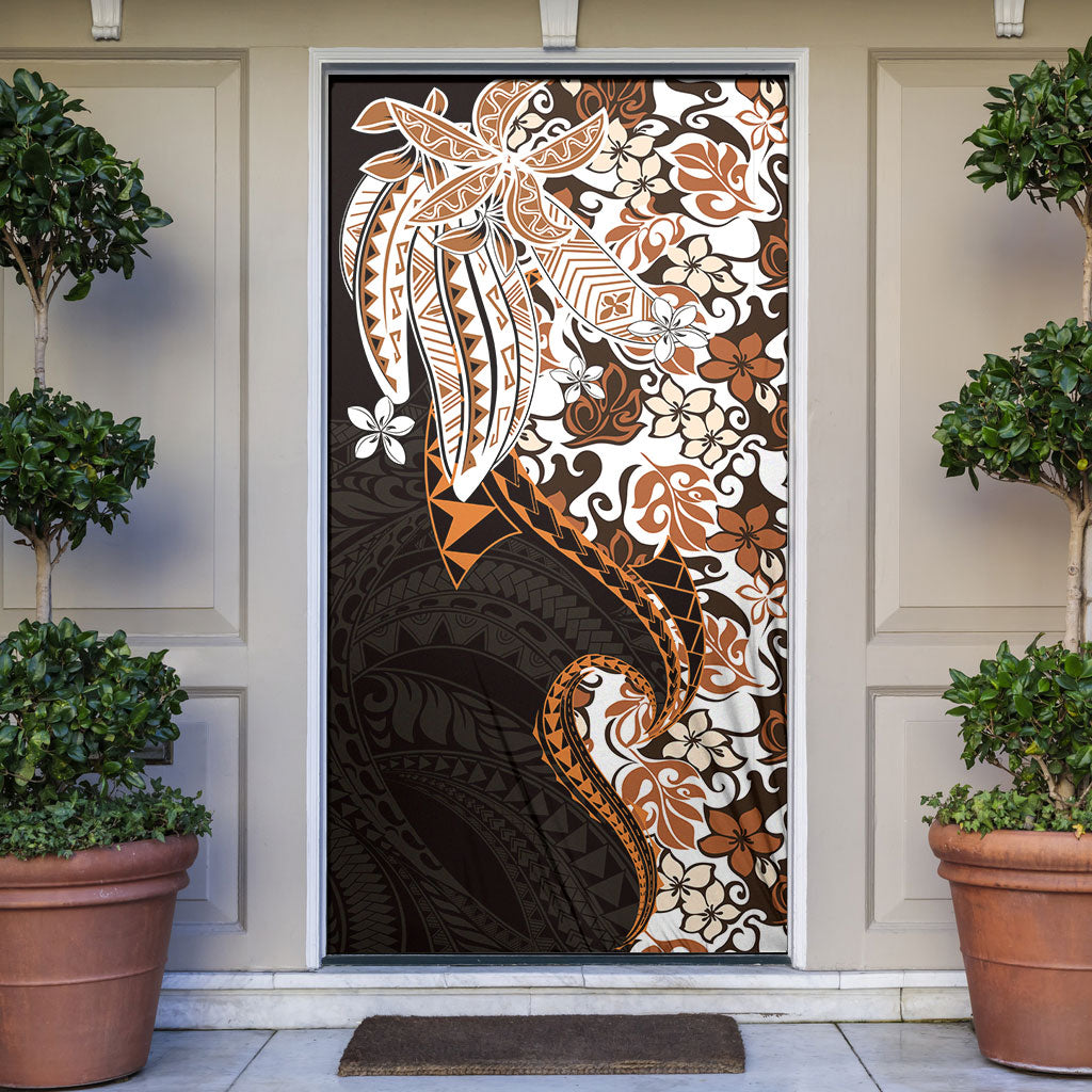 Monstera Plumeria Flowers Orange Door Cover Polynesian Pattern LT01 Orange - Polynesian Pride