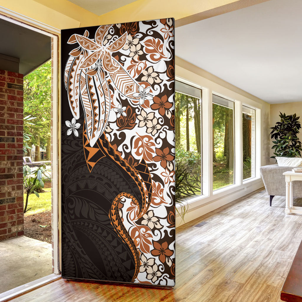 Monstera Plumeria Flowers Orange Door Cover Polynesian Pattern