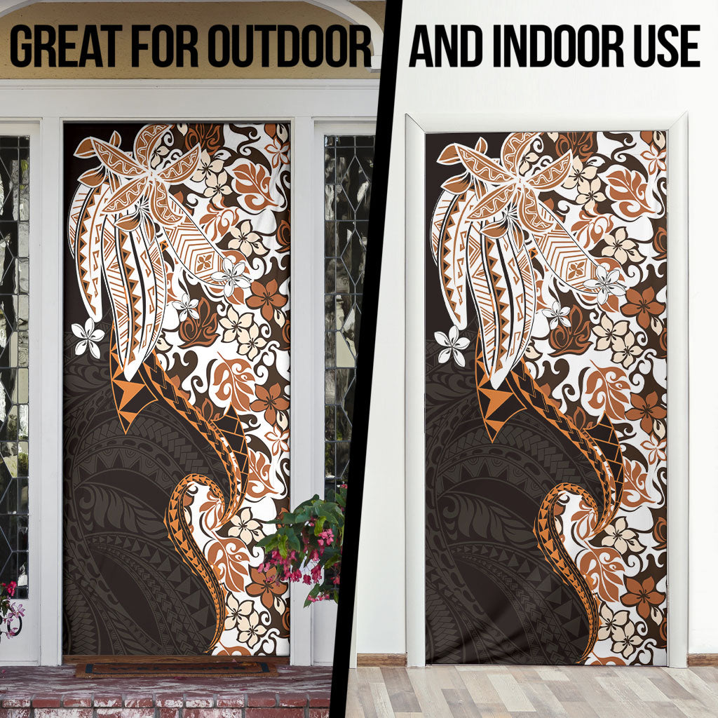 Monstera Plumeria Flowers Orange Door Cover Polynesian Pattern